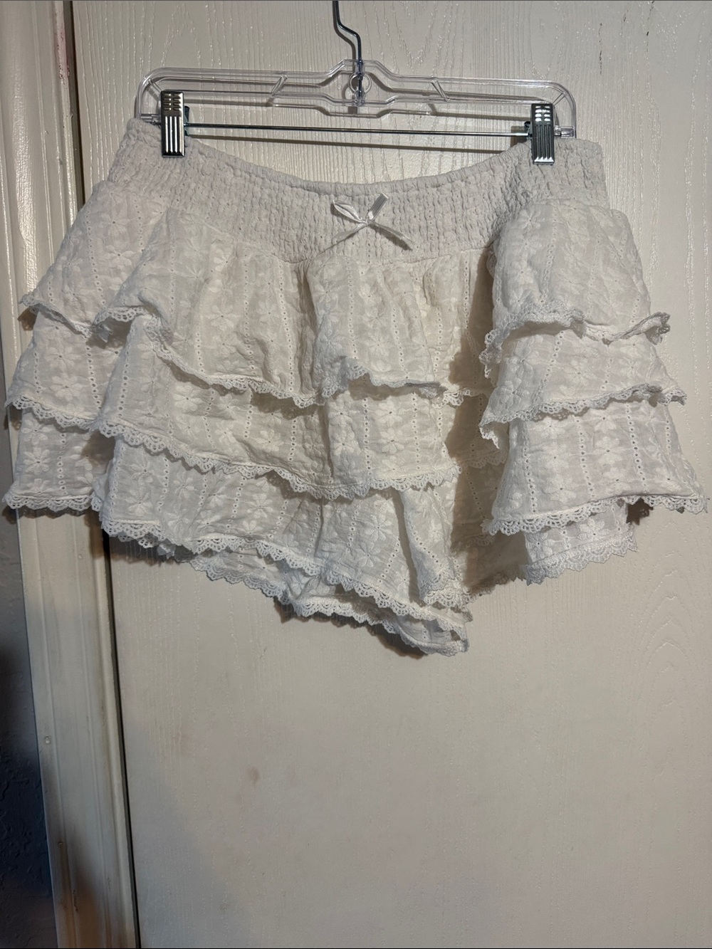 White Ruffle Eyelet Skort with Smocked Waist